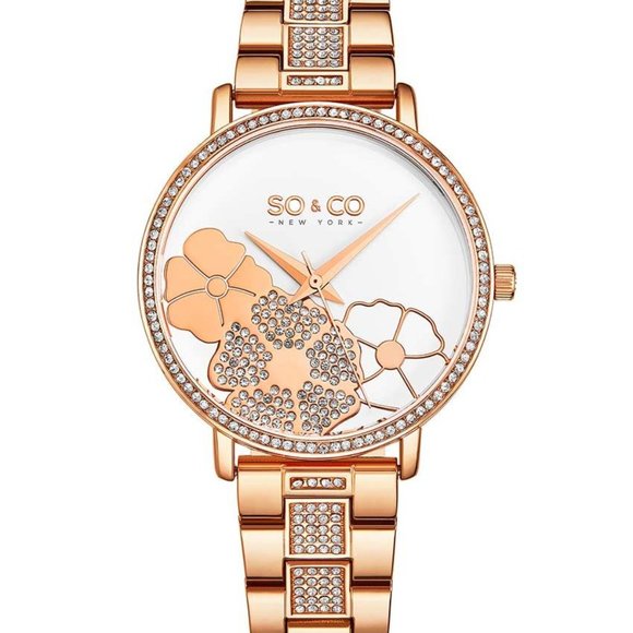 (C) SO & CO Women’s Crystal Studded Rose Bracelet, Crystal/Rose Flower - Picture 1 of 1